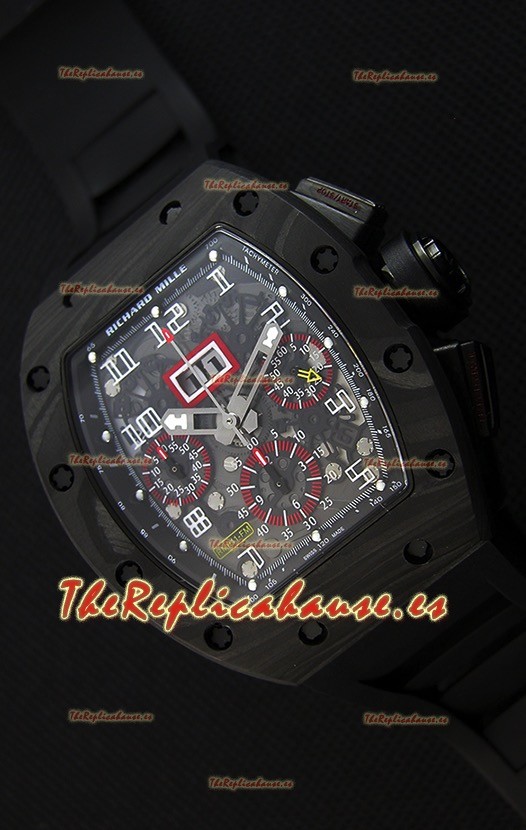 Richard Mille RM011-FM Felipe Massa Reloj de Caja de Carbón color Negro Forjado de una Sola pieza en Correa negra