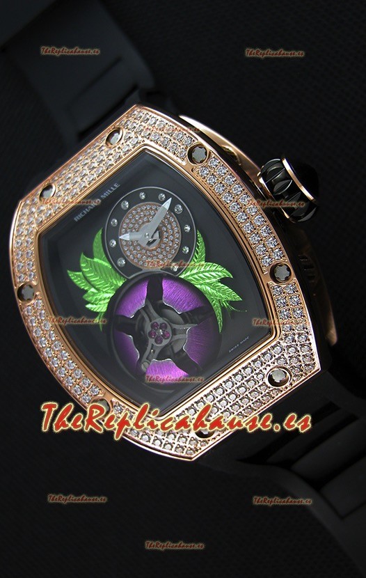 Richard Mille 19-02 Tourbillon Fleur Reloj Réplica Suizo en Oro Rosado