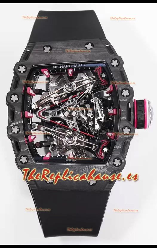 Richard Mille RM38-02 Carbon Casing Bubba Watson Black Rubber Tourbillon Movement Réplica Espejo 1:1