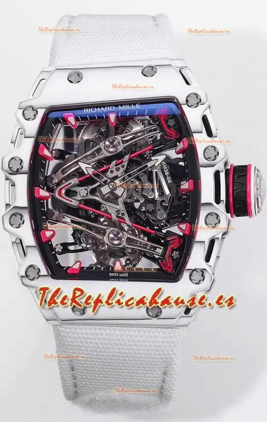 Richard Mille RM38-02 Carbon Casing Bubba Watson Nylon Blanco Tourbillon Movement Réplica Espejo 1:1