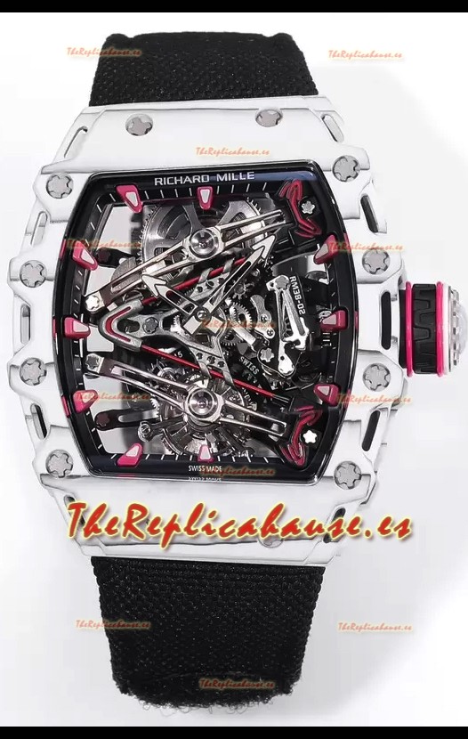 Richard Mille RM38-02 Carbono Blanco Bubba Watson Nylon Negro Tourbillon Movement Réplica Espejo 1:1