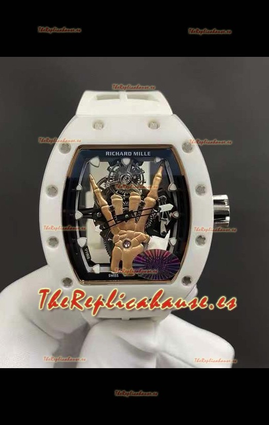 Richard Mille RM66 Flying Genuino Tourbillon Cerámica Blanca Correa Blanca Reloj Réplica Superclone