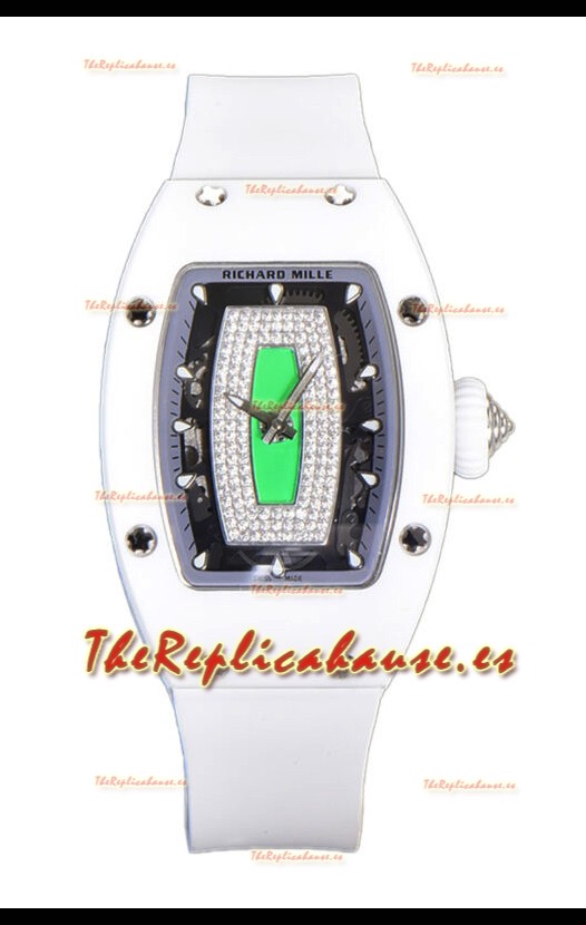 Richard Mille RM007 Superclone Reloj Réplica Suiza Automático Dial Verde Cerámica Blanca