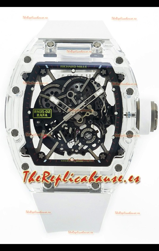 Richard Mille RM35-02 Rafael Nadal Caja de Zafiros Transparente con Genuino Tourbillon Reloj Super Clone