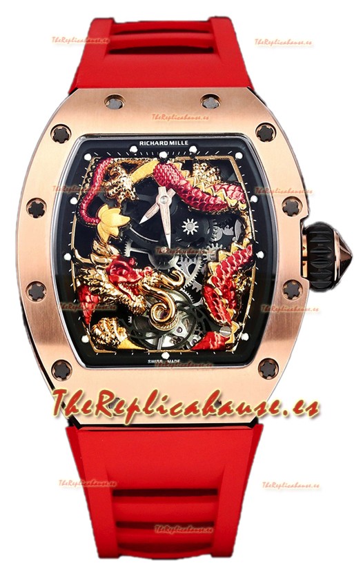 Richard Mille RM057 Dial Dragon Reloj Chapado Oro Rosado en Movimiento Suizo Automático