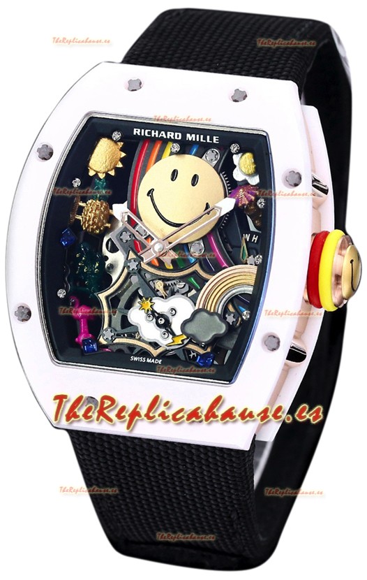 Richard Mille RM088 Smiley Tourbillon Caja Cerámic Negra Correa Nylon Negra Reloj Réplica
