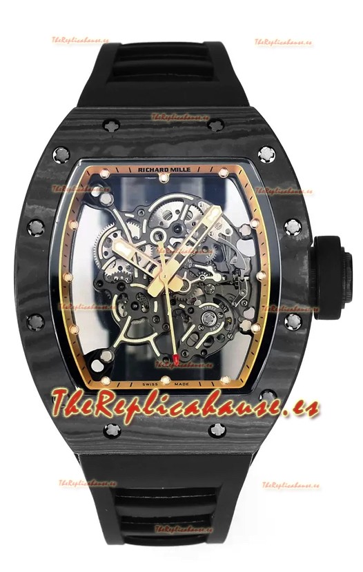Richard Mille RM055 Caja Carbono Negro Goma Negra Reloj Superclone 1:1 Genuino Tourbillon