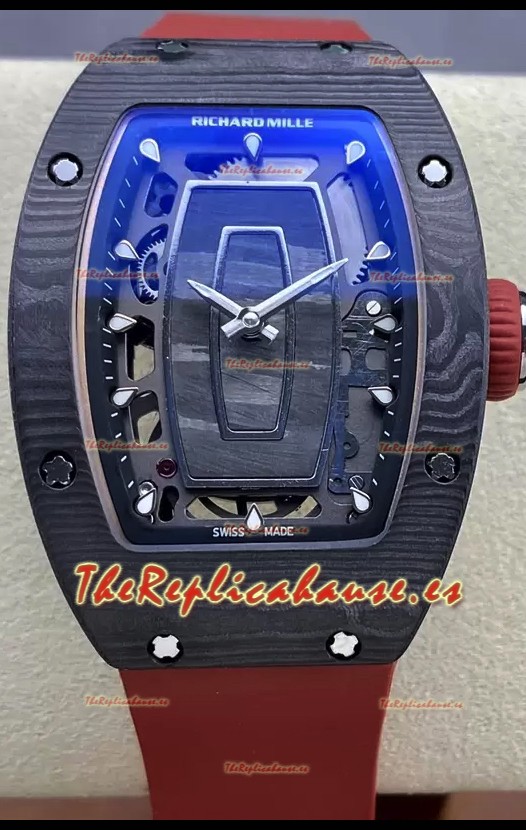 Richard Mille RM07 Caja Carbono Negro Goma Roja Reloj Superclone 1:1 Genuino Tourbillon