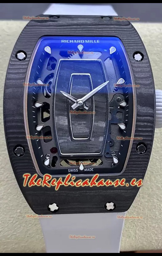 Richard Mille RM07 Caja Carbono Negra Correa blanca 1:1 Superclone Reloj Réplica Suiza 