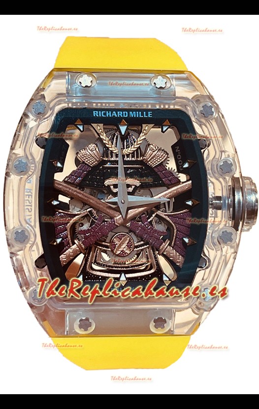 Richard Mille RM047 Samurai Genuino Tourbillon Reloj Correa Amarilla Caja en Zafiro
