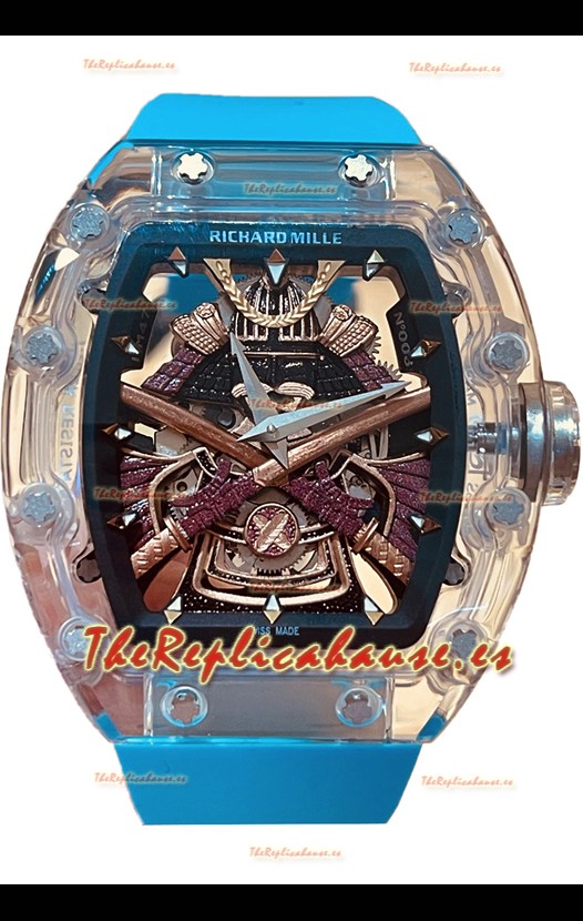 Richard Mille RM047 Samurai Genuino Tourbillon Reloj Correa Azul Caja en Zafiro