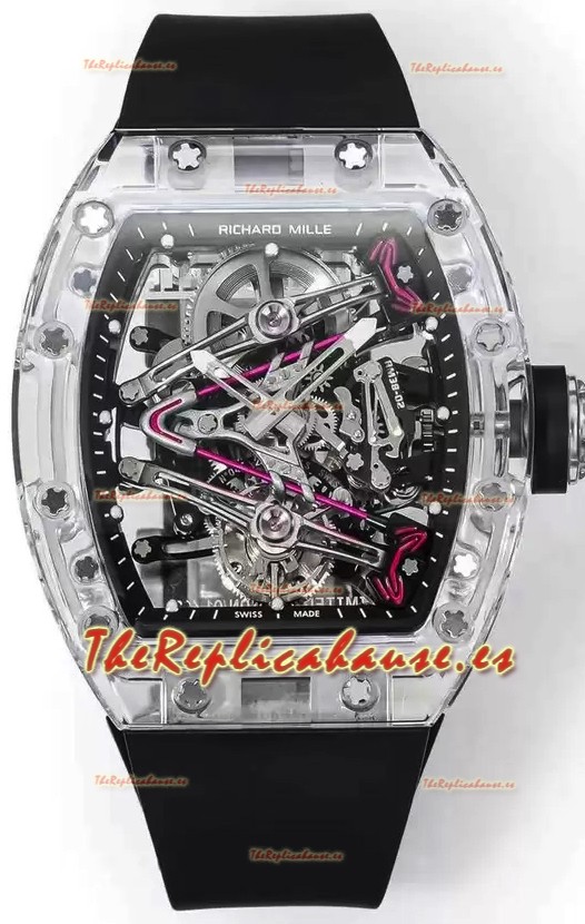 Richard Mille RM38-02 Zafiro Bubba Watson Genuino Movimiento Tourbillon Goma Negra Réplica Espejo 1:1
