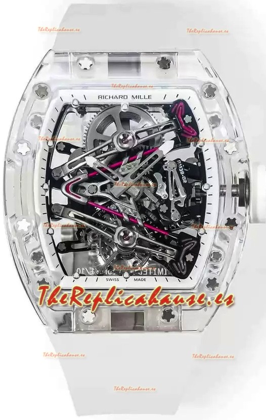 Richard Mille RM38-02 Zafiro Bubba Watson Genuino Movimiento Tourbillon Goma Blanca Réplica Espejo 1:1