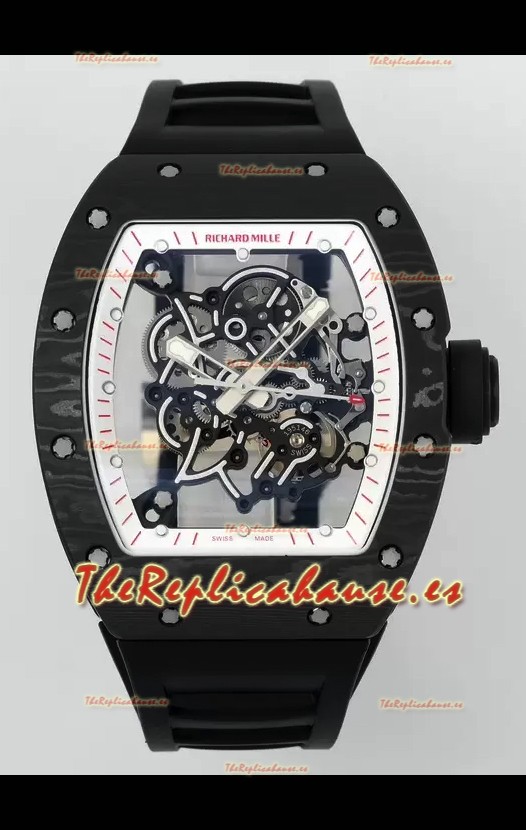 Richard Mille RM055 Caja Carbono Negro Goma Negra Reloj Superclone 1:1 Genuino Tourbillon