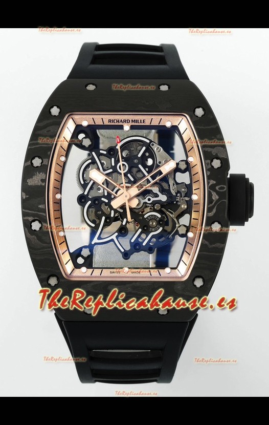 Richard Mille RM055 Caja Carbono Negra Llantas Oro Reloj Superclone 1:1 Genuino Tourbillon