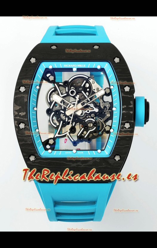 Richard Mille RM055 Caja Carbono Negra Llantas Azules Reloj Superclone 1:1 Genuino Tourbillon
