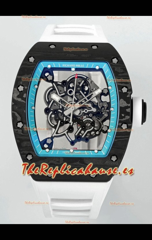 Richard Mille RM055 Caja Carbono Negra Llantas Azules Reloj Superclone 1:1 Genuino Tourbillon