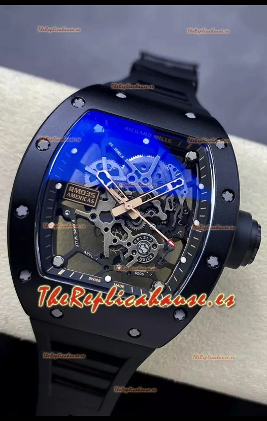 Richard Mille RM035 AMERICAS DLC Negro y Caja Oro Rosado 1:1 Reloj Réplica Suiza 