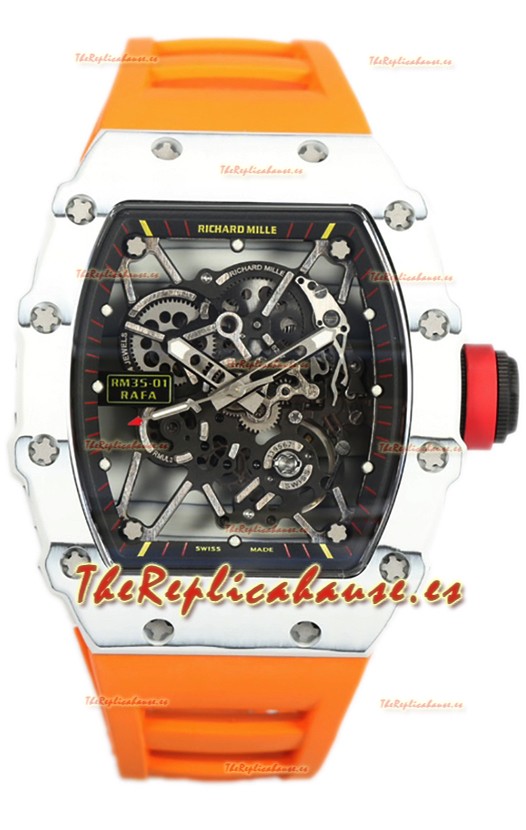 Richard Mille RM35-01 Rafael Nadal Caja Fibra de Carbono con Genuino Tourbillon Reloj Super Clone