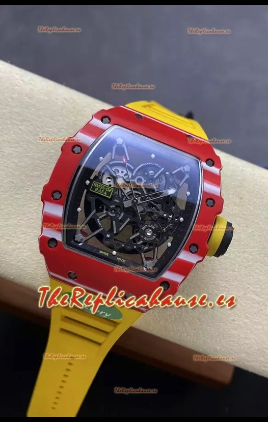 Richard Mille RM35-02 Rafael Nadal Reloj Carbono Rojo Correa Amarilla con Tourbillon Genuino Super Clone