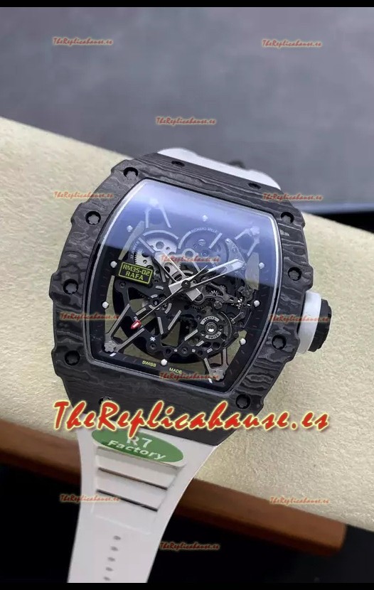Richard Mille RM35-02 Rafael Nadal Reloj Carbono Negro Correa Blanca con Tourbillon Genuino Super Clone