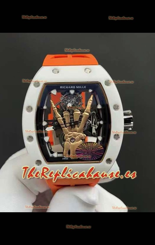 Richard Mille RM66 Flying Genuino Tourbillon Cerámica Blanca Correa Naranja Reloj Réplica Superclone