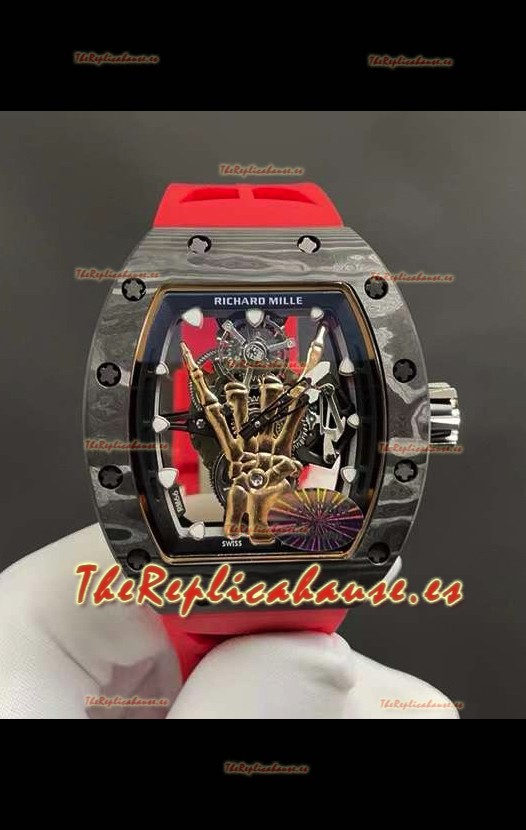 Richard Mille RM66 Flying Genuino Tourbillon Cerámica Negra Correa Roja Reloj Réplica Superclone