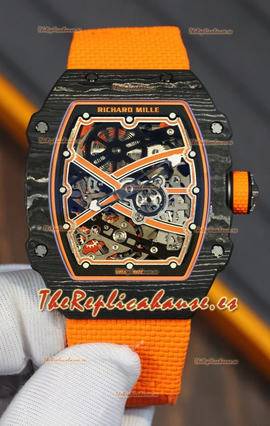 Richard Mille Super Clone RM67-02 Carbono Negro TPT 27 Gramos Reloj Correa Naranja