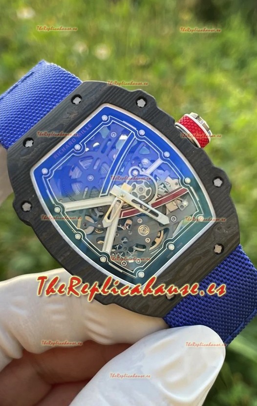 Richard Mille Super Clone RM67-02 Sebastien Ogier Negro Carbon TPT 37 Gramos Reloj Correa Azul