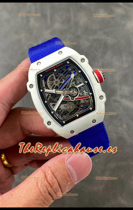 Richard Mille Super Clone RM67-02 Alexis Pinturault Blanco Quartz TPT 37 Gramos Reloj Correa Azul