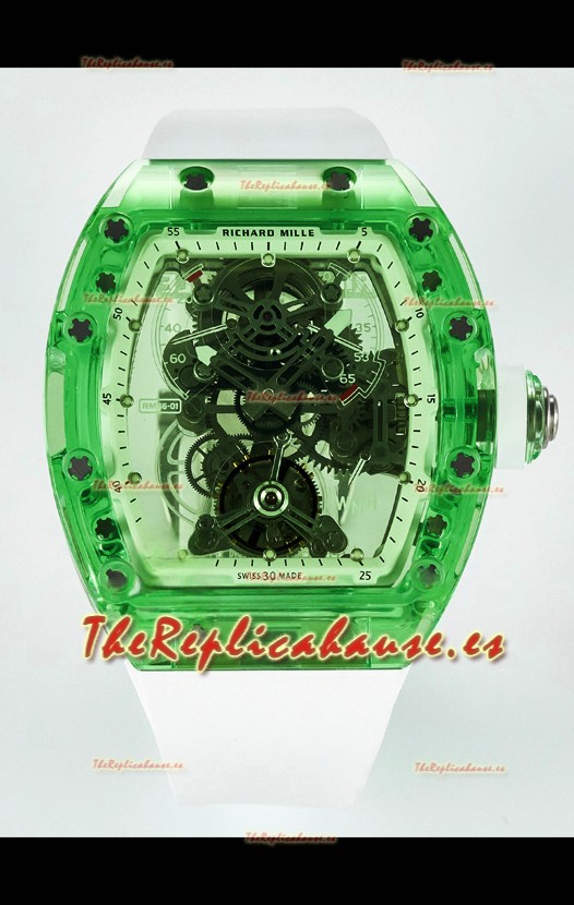 Richard Mille Super Clone 56-01 Caja Zafiro Transparente Reloj con Tourbillon Genuino