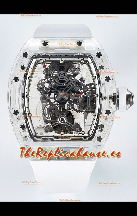 Richard Mille Super Clone 56-01 Caja Zafiro Transparente Reloj con Tourbillon Genuino