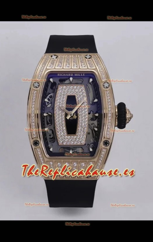 Richard Mille Super Clone RM07-01 Pavimentado en Diamantes 904L Caja Oro Rosado Automatic Reloj Réplica