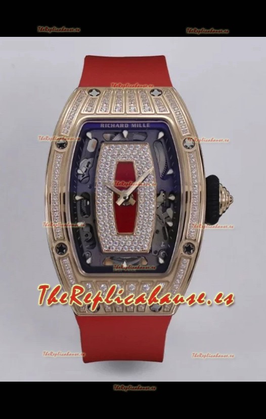 Richard Mille Super Clone RM07-01 Pavimentado en Diamantes 904L Caja Oro Rosado Automatic Reloj Réplica