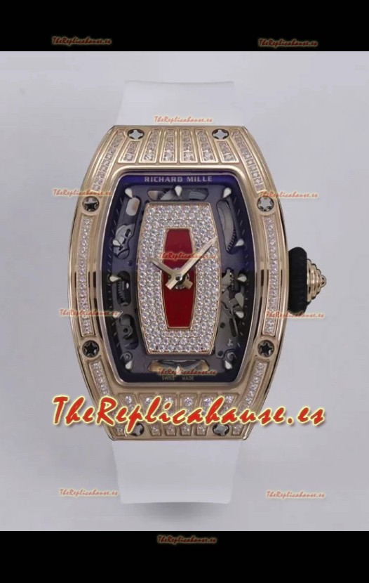 Richard Mille Super Clone RM07-01 Pavimentado en Diamantes 904L Caja Oro Rosado Automatic Reloj Réplica