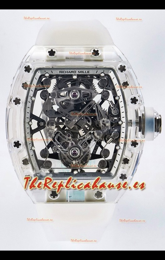 Richard Mille Super Clone 56-01 Caja Zafiro Transparente Reloj con Tourbillon Genuino