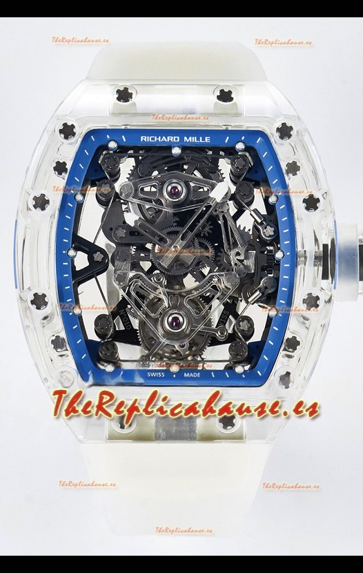 Richard Mille Super Clone 56-01 Caja Zafiro Transparente Reloj con Tourbillon Genuino