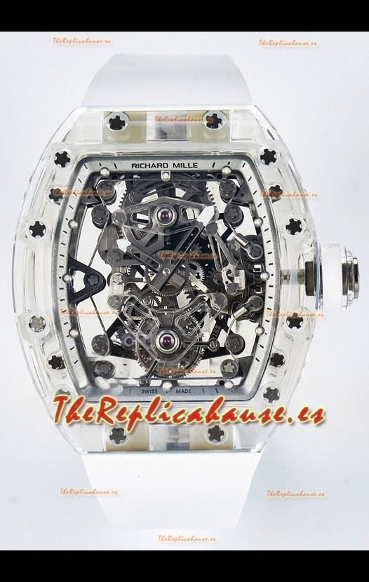 Richard Mille Super Clone 56-01 Caja Zafiro Transparente Reloj con Tourbillon Genuino