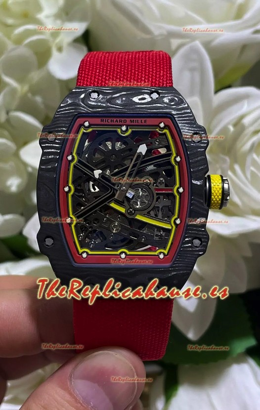 Richard Mille Super Clone RM67-02 Alexander Zverev Negro Carbon TPT 37 Gramos Reloj Correa Roja