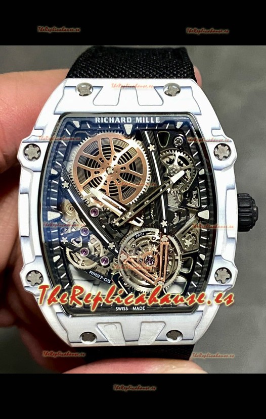 Richard Mille Super Clone 27-05 Caja de Carbono Blanco Reloj Réplica Suizo 