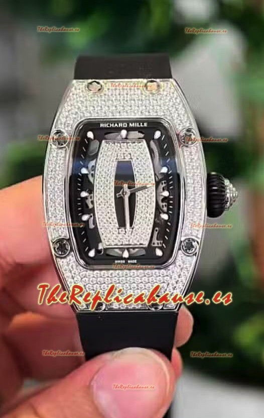 Richard Mille RM007 Pavimentado en Diamantes Dial Negro Acero 904L Superclone Reloj Suizo