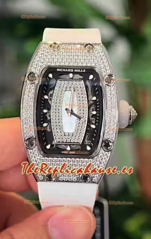Richard Mille RM007 Pavimentado en Diamantes Dial Negro Acero 904L Superclone Reloj Suizo