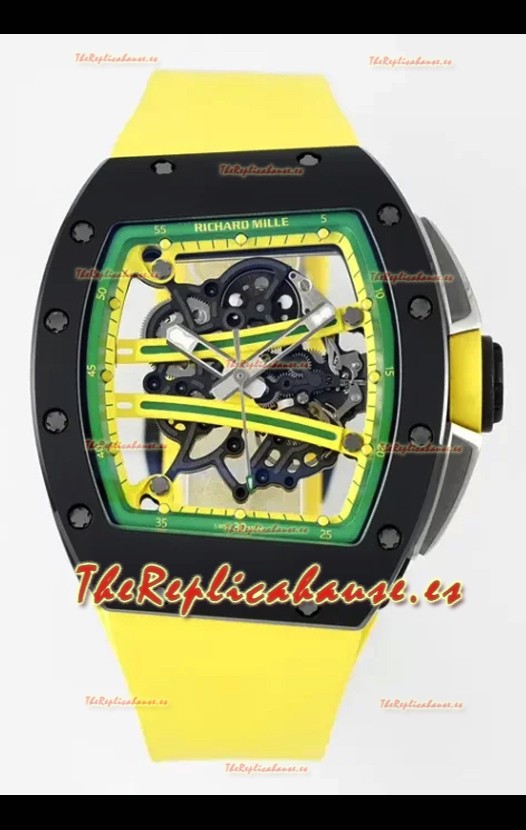 Richard Mille Super Clone RM61-01 Cerámica Negra Correa Amarilla Reloj Réplica Suizo