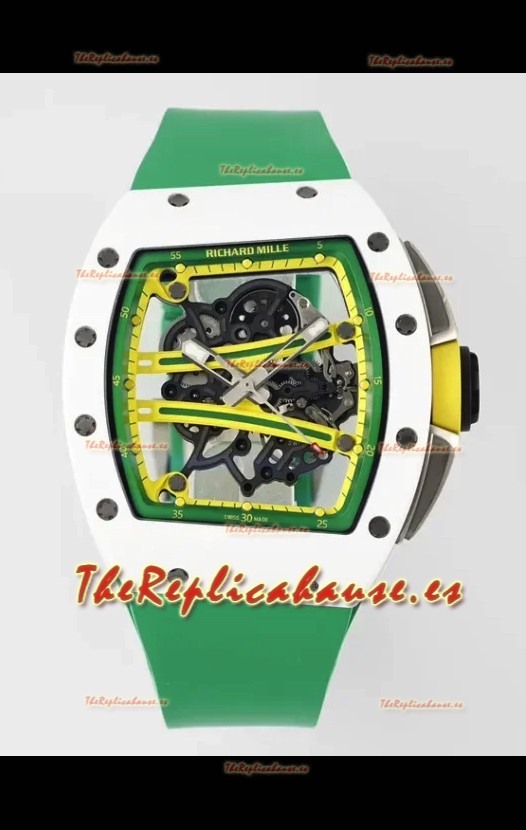 Richard Mille Super Clone RM61-01 Blanco Ceramic Correa Verde Reloj Réplica Suizo