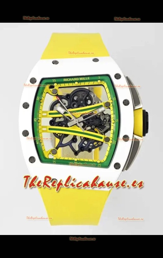 Richard Mille Super Clone RM61-01 Cerámica Blanca Correa Amarilla Reloj Réplica Suizo