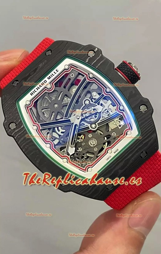 Richard Mille Super Clone RM67-02 Negro Carbon TPT 37 Gramos Reloj Correa Roja