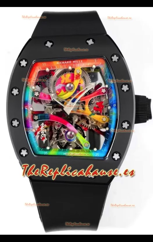 Richard Mille Super Clone RM68-01 Caja Cerámica Negra y Correa Tourbillon Réplica Suiza