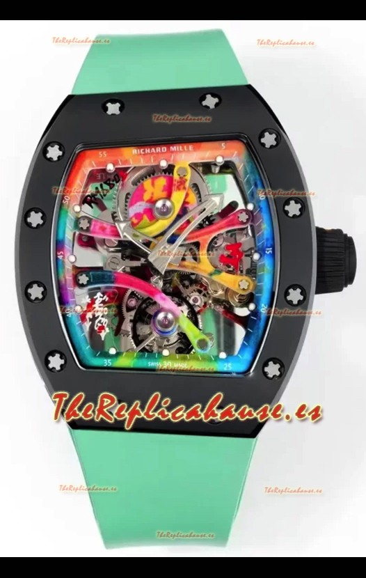 Richard Mille Super Clone RM68-01 Negro Caja Cerámica Correa Verde Tourbillon Réplica Suiza