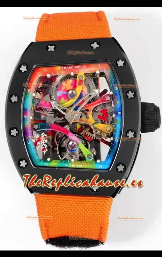 Richard Mille Super Clone RM68-01 Negro Caja Cerámica Correa Nylon Tourbillon Réplica Suiza