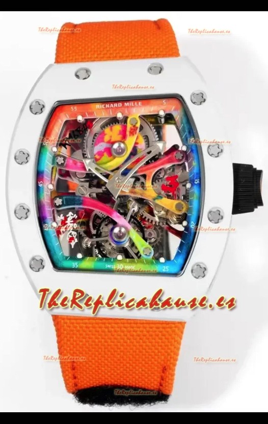 Richard Mille Super Clone RM68-01 Blanco Caja Cerámica Correa Nylon Tourbillon Réplica Suiza
